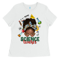 Science Teacher Afro Messy Bun Ladies Tee | Teevron