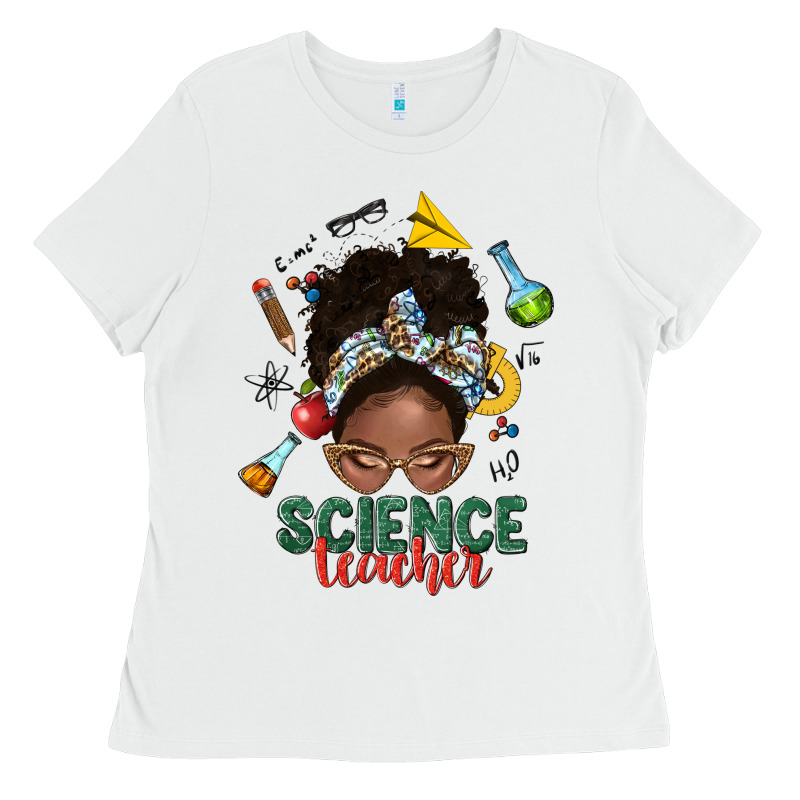 Science Teacher Afro Messy Bun Ladies Tee by NancyCooperArtShop | Teevron