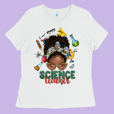 Science Teacher Afro Messy Bun Ladies Tee Designed By Nancycooperartshop