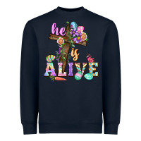 Navy He is alive Easter Day Heavyweight Sweatshirt - CowGirlArtShop