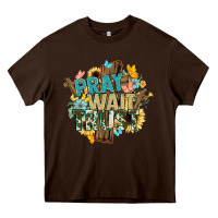 Chocolate Brown pray wait trust crosses christian Heavy Core Tee - NancyCooperArtShop