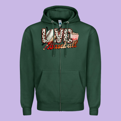 Love Baseball Zipper Hoodie Designed By Fadigitalartstudio