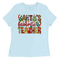 Baby Blue santas favorite teacher Ladies Tee - NancyCooperArtShop