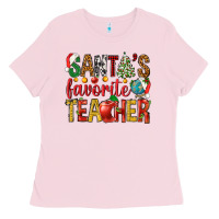 Bubblegum Pink santas favorite teacher Ladies Tee - NancyCooperArtShop