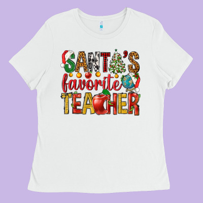 Santas Favorite Teacher Ladies Tee Designed By Nancycooperartshop