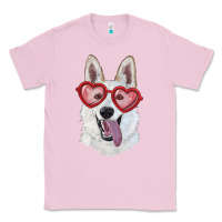 Bubblegum Pink White shepherd with love glasses Classic Tee - RanaPortraitStore