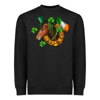 Black Horse with horseshoe St. Patrick's Heavyweight Sweatshirt - CowGirlArtShop