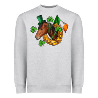 Heather Grey Horse with horseshoe St. Patrick's Heavyweight Sweatshirt - CowGirlArtShop