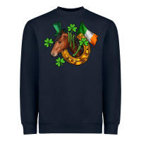 Navy Horse with horseshoe St. Patrick's Heavyweight Sweatshirt - CowGirlArtShop