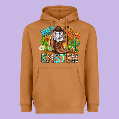 Hop Into Easter Bunny Western Heavyweight Hoodie Designed By Cowhidedigitalart
