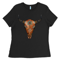 Black Western Tooled Leather Bull Skull Ladies Tee - Jasminsmagicworld