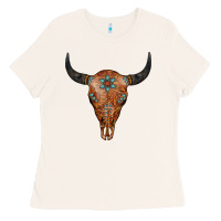 Bone Western Tooled Leather Bull Skull Ladies Tee - Jasminsmagicworld