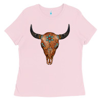 Bubblegum Pink Western Tooled Leather Bull Skull Ladies Tee - Jasminsmagicworld