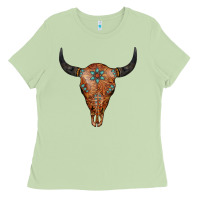 Matcha Western Tooled Leather Bull Skull Ladies Tee - Jasminsmagicworld