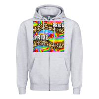 Heather Grey Pride lgbtq leopard with love and rainbow seamless Zipper Hoodie - BundleAndBundleShop