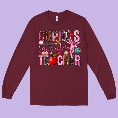 Cupid's Favorite Teacher Valentine's Day Long Sleeve Tee Designed By Howdyjamesfarm