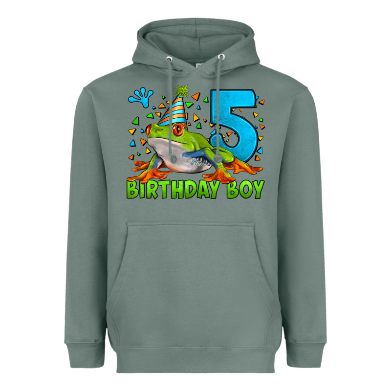 Birthday Boy Frog Age 5 Heavyweight Hoodie by LillyAllenDesigns | Teevron