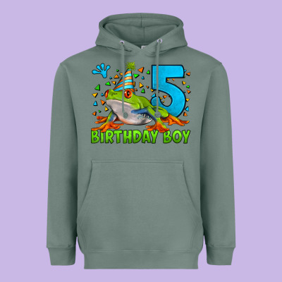Birthday Boy Frog Age 5 Heavyweight Hoodie Designed By Lillyallendesigns