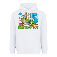 White Birthday Boy Frog Age 5 Heavyweight Hoodie - LillyAllenDesigns