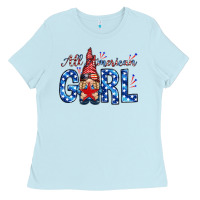 Baby Blue all american girl with gnome Ladies Tee - NancyCooperArtShop