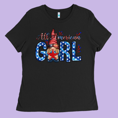 All American Girl With Gnome Ladies Tee Designed By Nancycooperartshop