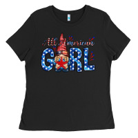 Black all american girl with gnome Ladies Tee - NancyCooperArtShop
