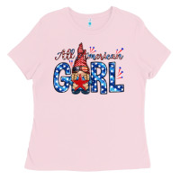 Bubblegum Pink all american girl with gnome Ladies Tee - NancyCooperArtShop