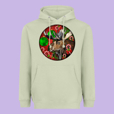 Moose Buck Deer Christmas Heavyweight Hoodie Designed By Lillyallendesigns
