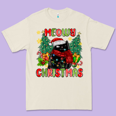 Meowy Christmas Black Cat Premium Tee Designed By Maliassmallbusiness