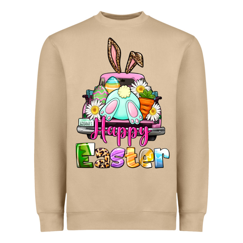 Bunny Happy Easter Truck Heavyweight Sweatshirt by CowGirlArtShop | Teevron