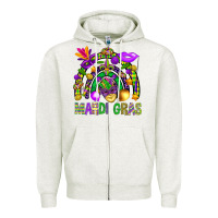 Oatmeal Heather Mardi Gras Rainbow Zipper Hoodie - BundleAndBundleShop