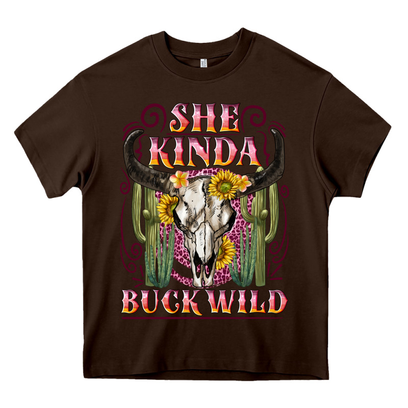She Kinda Buck Wild With Bull Skull Heavy Core Tee by NancyCooperArtShop | Teevron