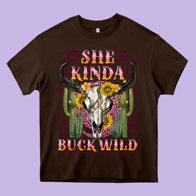 She Kinda Buck Wild With Bull Skull Heavy Core Tee Designed By Nancycooperartshop
