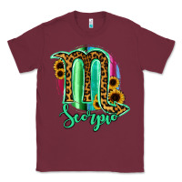 Burgundy Scorpio Zodiac Sign Sunflower Leopard Serape Classic Tee - RanaPortraitStore