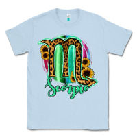 Dusty Blue Scorpio Zodiac Sign Sunflower Leopard Serape Classic Tee - RanaPortraitStore