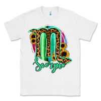 White Scorpio Zodiac Sign Sunflower Leopard Serape Classic Tee - RanaPortraitStore