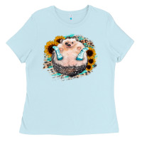 Baby Blue Sunflower Leopard Hedgehog Ladies Tee - Jasminsmagicworld