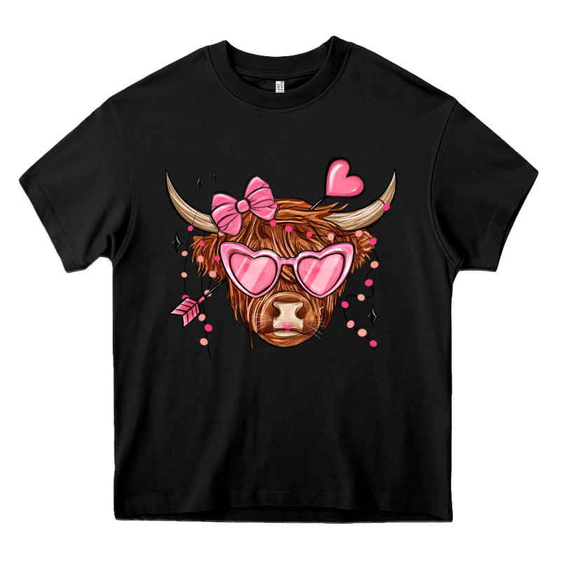 Valentines Day Long Haired Cow Heavy Core Tee by MaliasSmallBusiness | Teevron