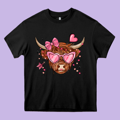 Valentines Day Long Haired Cow Heavy Core Tee Designed By Maliassmallbusiness