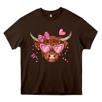 Chocolate Brown valentines day long haired cow Heavy Core Tee - MaliasSmallBusiness