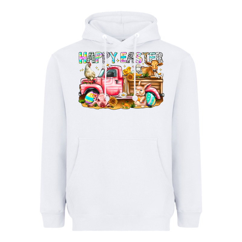 Happy Easter Animal Farm Truck Heavyweight Hoodie by CowhideDigitalArt | Teevron
