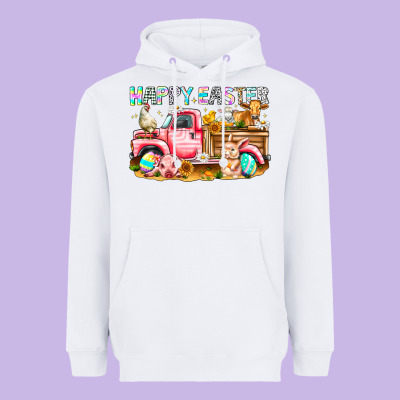Happy Easter Animal Farm Truck Heavyweight Hoodie Designed By Cowhidedigitalart