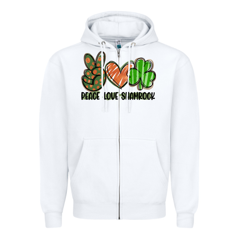 Peace Love Shamrock Zipper Hoodie by FaDigitalArtStudio | Teevron