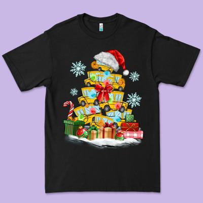 Christmas Tree With School Bus Premium Tee Designed By Maliassmallbusiness