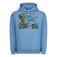 Pigment Pebble Blue but first coffee Urban Hoodie - Artiststas