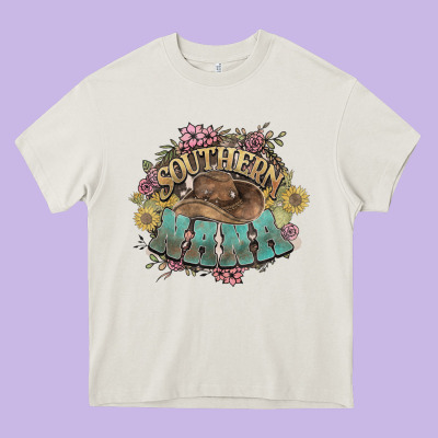 Southern Nana Western Flowers Heavy Core Tee Designed By Nancycooperartshop