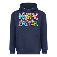 Navy Hoppy Easter Heavyweight Hoodie - CowhideDigitalArt