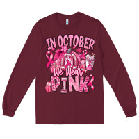 Burgundy in october we wear pink american football Long Sleeve Tee - RanaPortraitStore