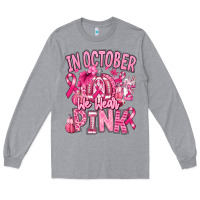 Heather Grey in october we wear pink american football Long Sleeve Tee - RanaPortraitStore