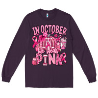 Plum in october we wear pink american football Long Sleeve Tee - RanaPortraitStore